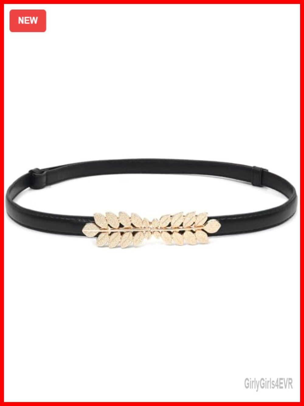 Women Skinny Belt with Gold Buckle Faux Leather Dress Waist Belt